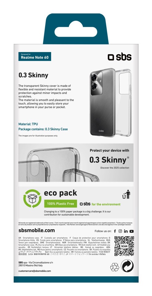 SBS TESKINRENO60T custodia per cellulare 17,1 cm (6.74") Cover Trasparente