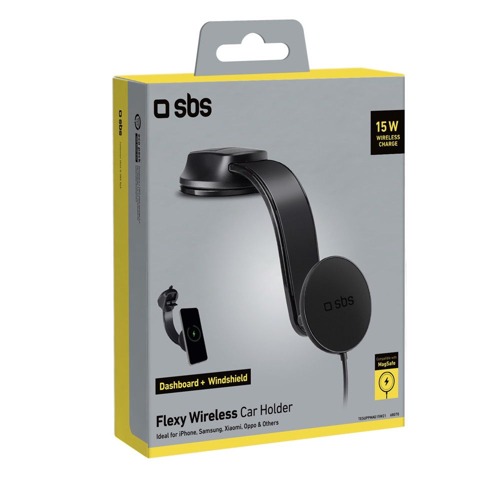 SBS TESUPPMAG15W21 Caricabatterie per dispositivi mobili Smartphone Nero Accendisigari Carica wireless Auto