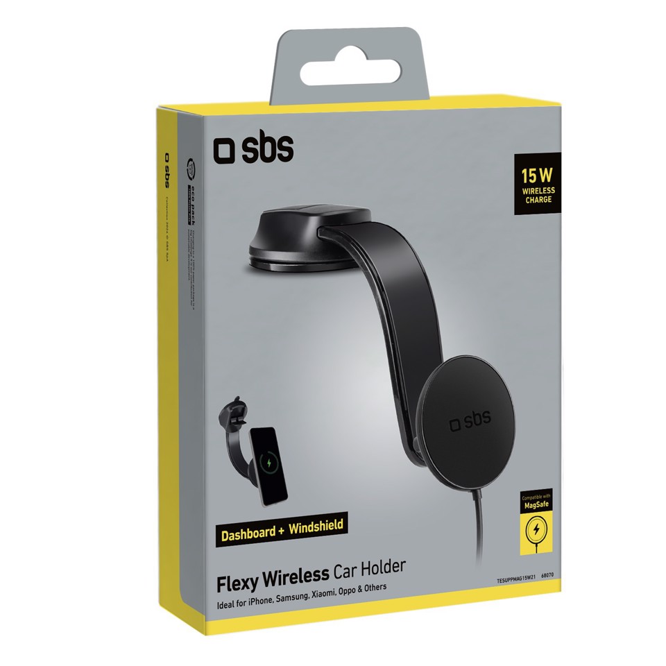 SBS TESUPPMAG15W21 Caricabatterie per dispositivi mobili Smartphone Nero Accendisigari Carica wireless Auto