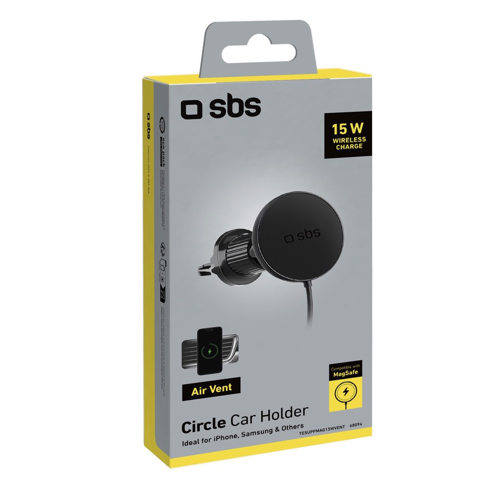 SBS TESUPPMAG15WVENT Caricabatterie per dispositivi mobili Smartphone Nero Accendisigari Carica wireless Auto
