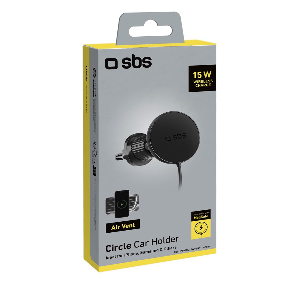 SBS TESUPPMAG15WVENT Caricabatterie per dispositivi mobili Smartphone Nero Accendisigari Carica wireless Auto