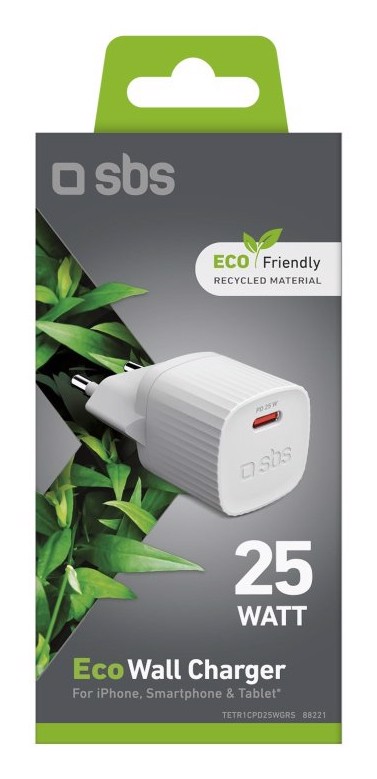 SBS TETR1CPD25WGRS Caricabatterie per dispositivi mobili Universale Bianco AC Ricarica rapida Interno