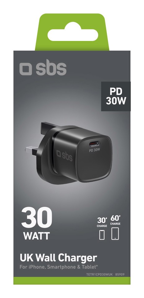 SBS TETR1CPD30WUK Caricabatterie per dispositivi mobili Universale Nero AC Ricarica rapida Interno