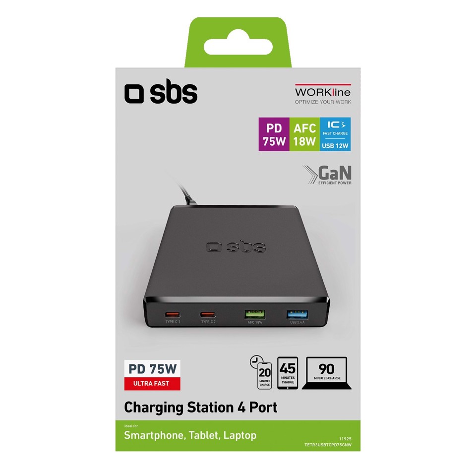 SBS TETR3USBTCPD75GNW Caricabatterie per dispositivi mobili Nero Interno