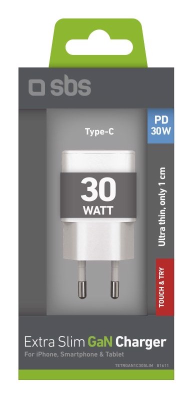 SBS TETRGAN1C30SLIM Caricabatterie per dispositivi mobili Universale Bianco AC Ricarica rapida Interno