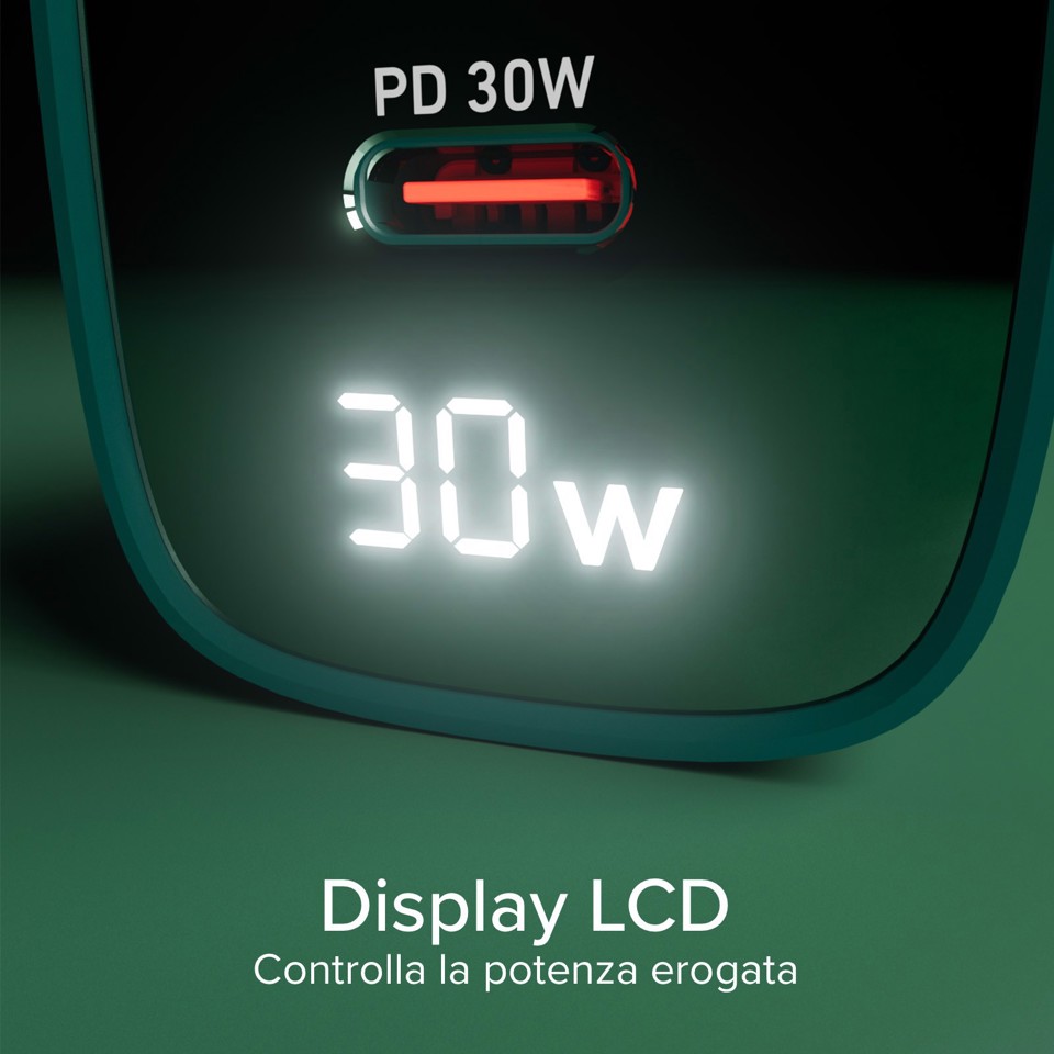 SBS TETRGANLCD1USB1C30G Caricabatterie per dispositivi mobili Universale Verde AC Ricarica rapida Interno