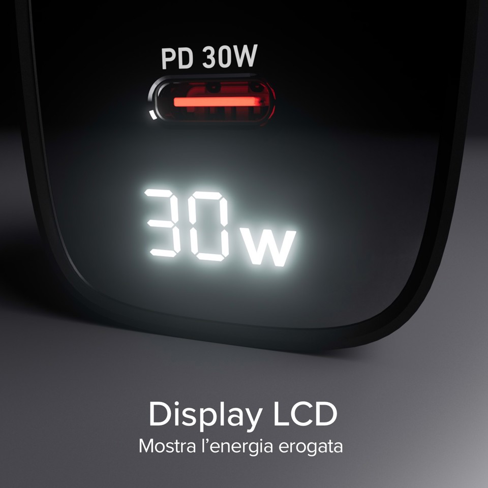 SBS TETRGANLCD1USB1C30K Caricabatterie per dispositivi mobili Universale Nero AC Ricarica rapida Interno