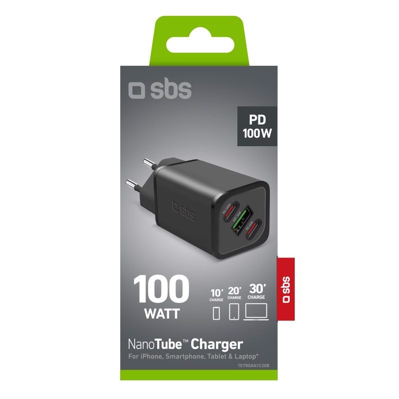 SBS TETRGANUSB2CPD100W Caricabatterie per dispositivi mobili Universale Nero AC Ricarica rapida Interno