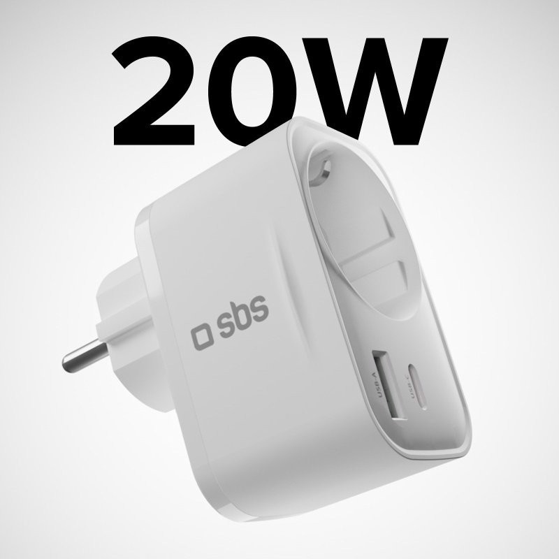 SBS TETRPLUG1USB1CPD20 Caricabatterie per dispositivi mobili Universale Bianco AC Ricarica rapida Interno