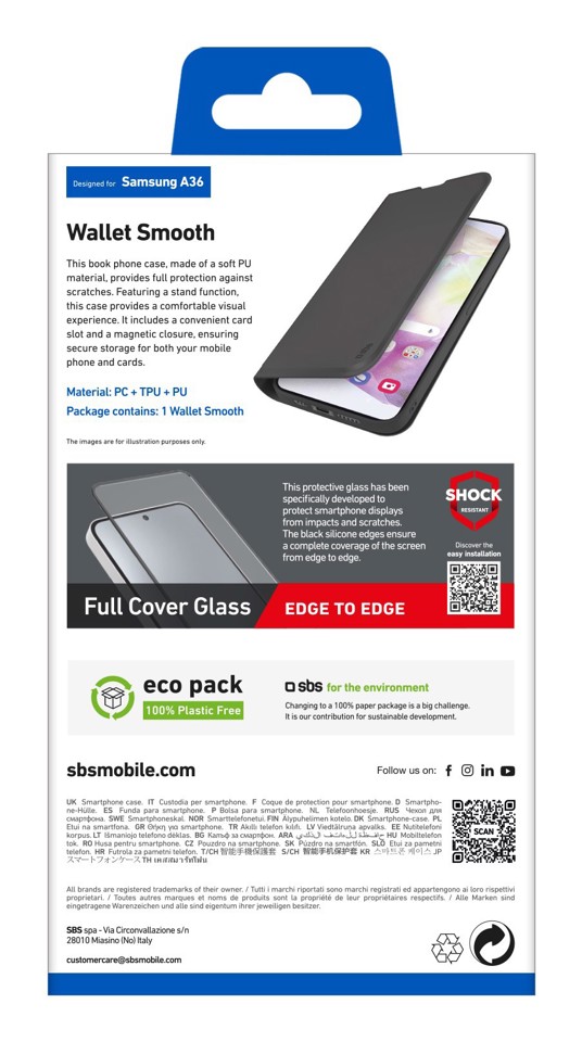 SBS TEWALSAA36K custodia per cellulare 17 cm (6.7") Custodia a borsellino Nero