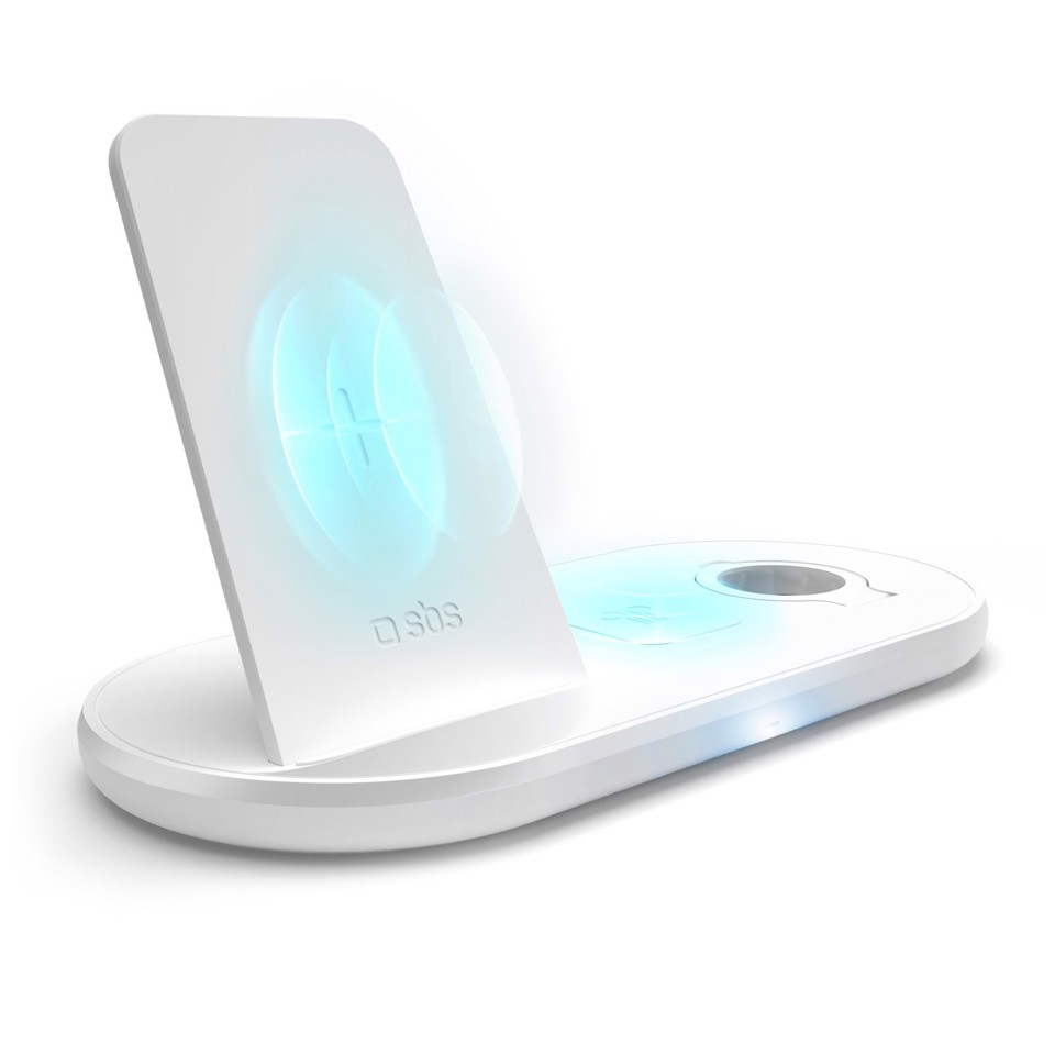 SBS TEWIRDESKQI3IN1 Caricabatterie per dispositivi mobili Cuffie, Smartphone, Orologio intelligente Bianco USB Carica wireless Ricarica rapida Interno