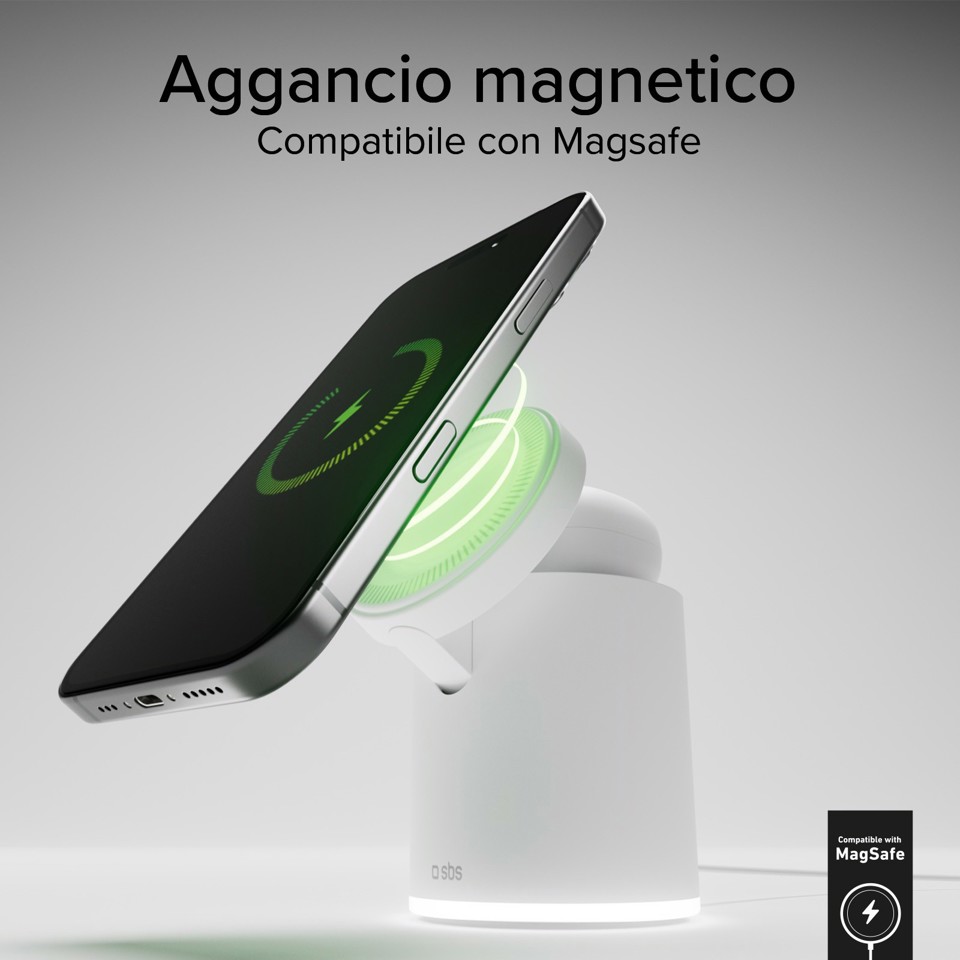SBS TEWIRMAGFOLD2IN1 Caricabatterie per dispositivi mobili Auricolare, Smartphone Bianco USB Carica wireless Ricarica rapida Interno