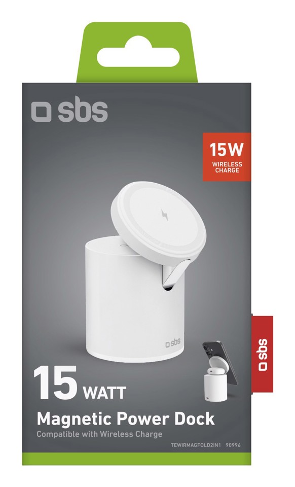 SBS TEWIRMAGFOLD2IN1 Caricabatterie per dispositivi mobili Auricolare, Smartphone Bianco USB Carica wireless Ricarica rapida Interno