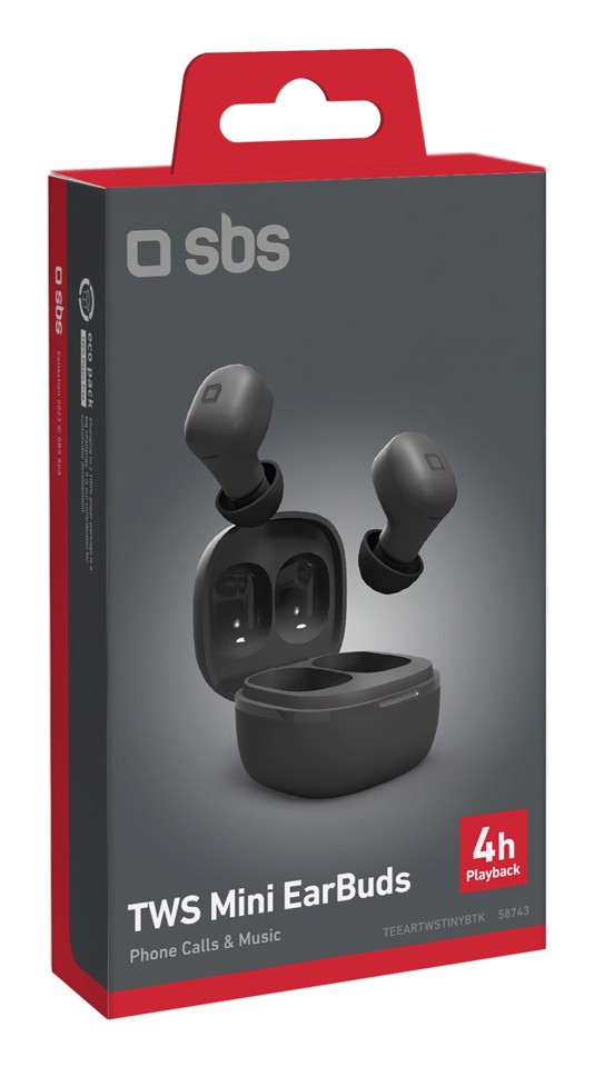SBS Tiny Twin Auricolare True Wireless Stereo (TWS) In-ear Musica e Chiamate Bluetooth Nero
