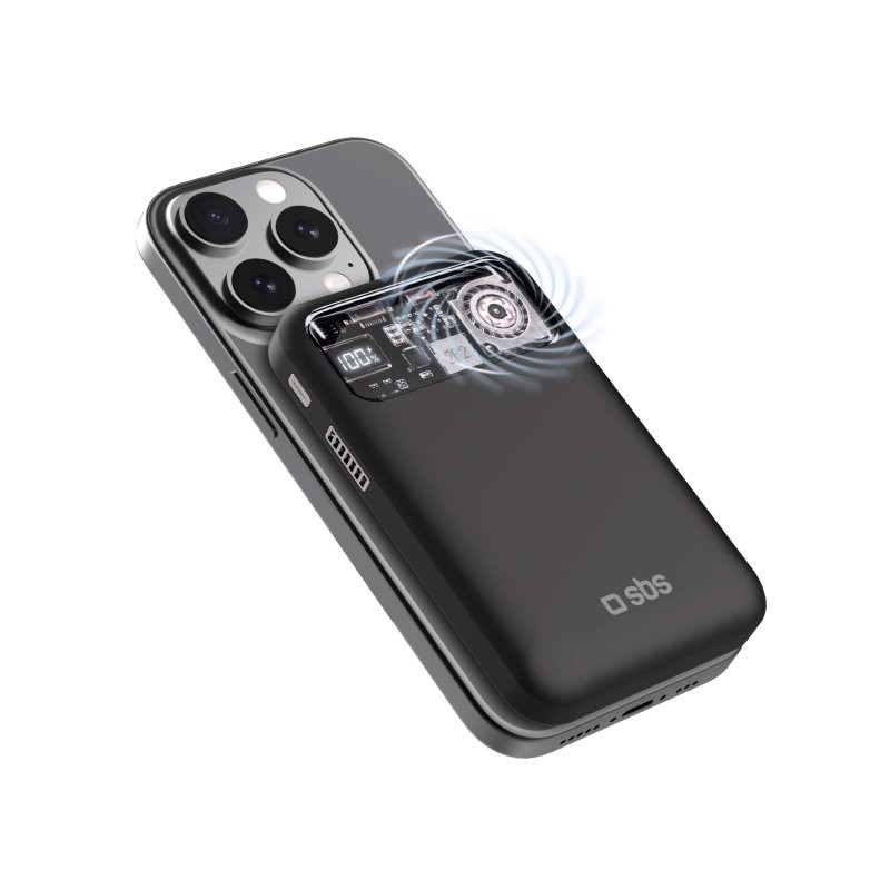 SBS TTBB10000FANMAG batteria portatile 10000 mAh Carica wireless Nero