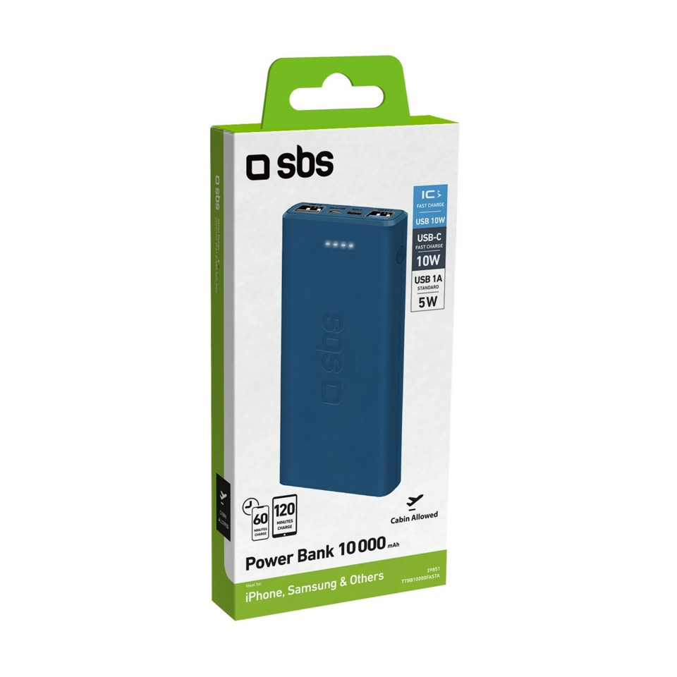 SBS TTBB10000FASTA batteria portatile Polimeri di litio (LiPo) 10000 mAh Ciano