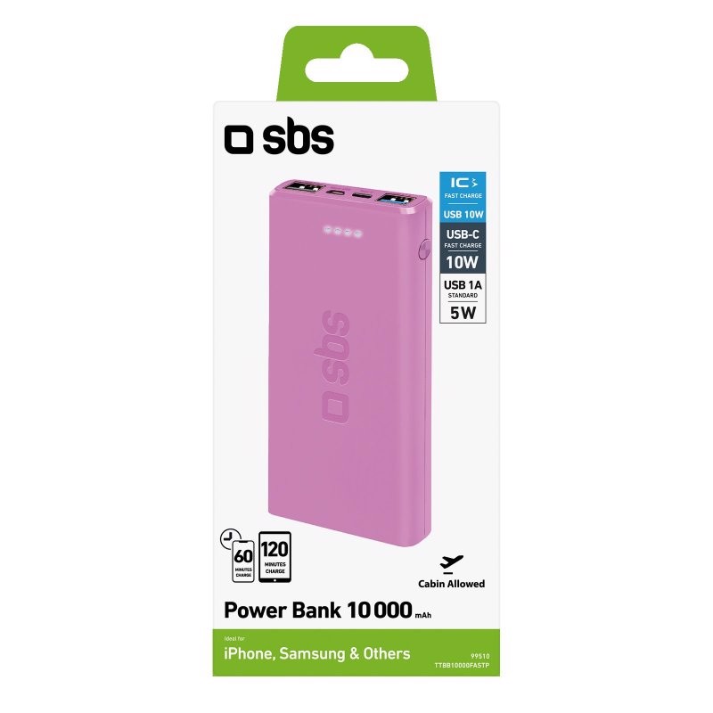 SBS TTBB10000FASTP batteria portatile Polimeri di litio (LiPo) 10000 mAh Rosa
