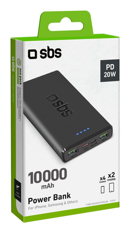 SBS TTBB10000FASTPD2 batteria portatile 10000 mAh Nero