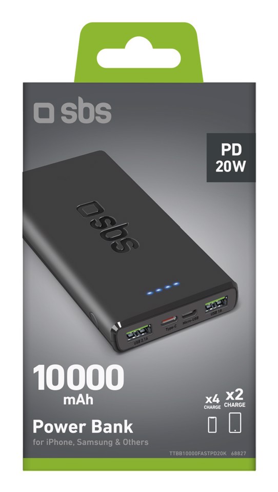 SBS TTBB10000FASTPD2 batteria portatile 10000 mAh Nero