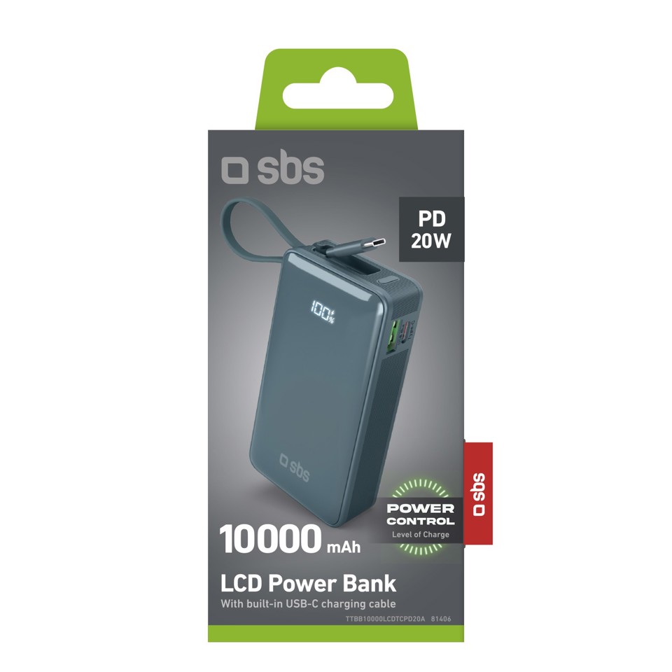SBS TTBB10000LCDTCPD20A batteria portatile 10000 mAh Azzurro