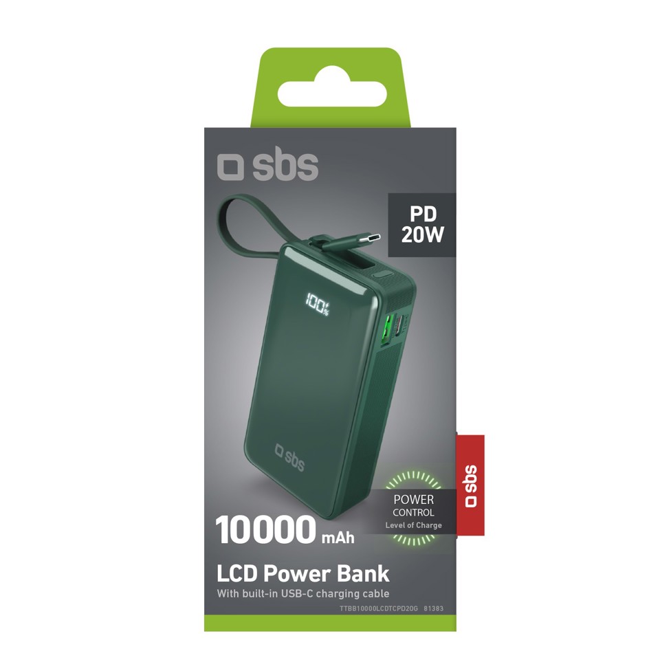 SBS TTBB10000LCDTCPD20G batteria portatile 10000 mAh Verde