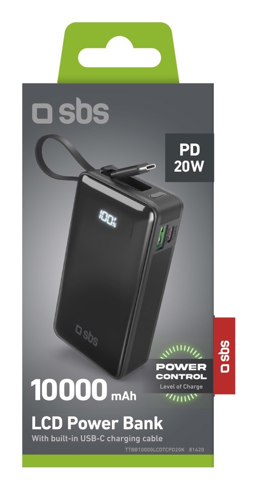 SBS TTBB10000LCDTCPD20K batteria portatile Ioni di Litio 10000 mAh Nero