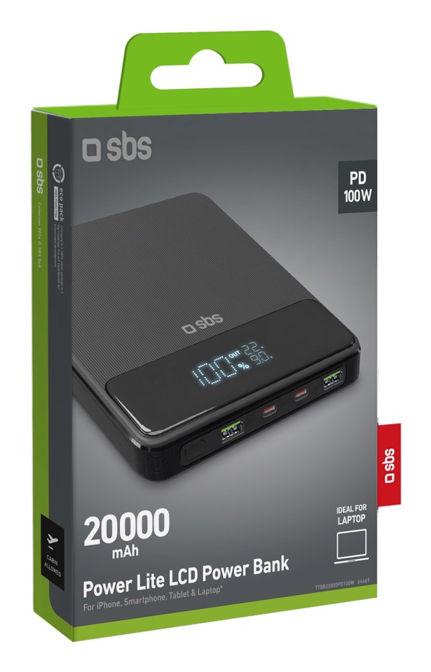 SBS TTBB20000PD100W batteria portatile 20000 mAh Nero