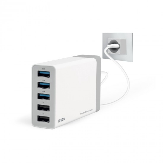 SBS TTTRAV5USB7A Caricabatterie per dispositivi mobili Bianco Interno