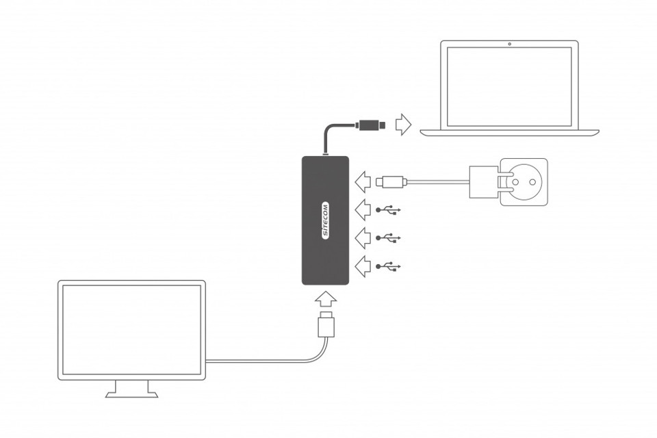 Sitecom CN-380 cable gender changer USB-C HDMI, USB-C, 3x USB 3.0 Grigio