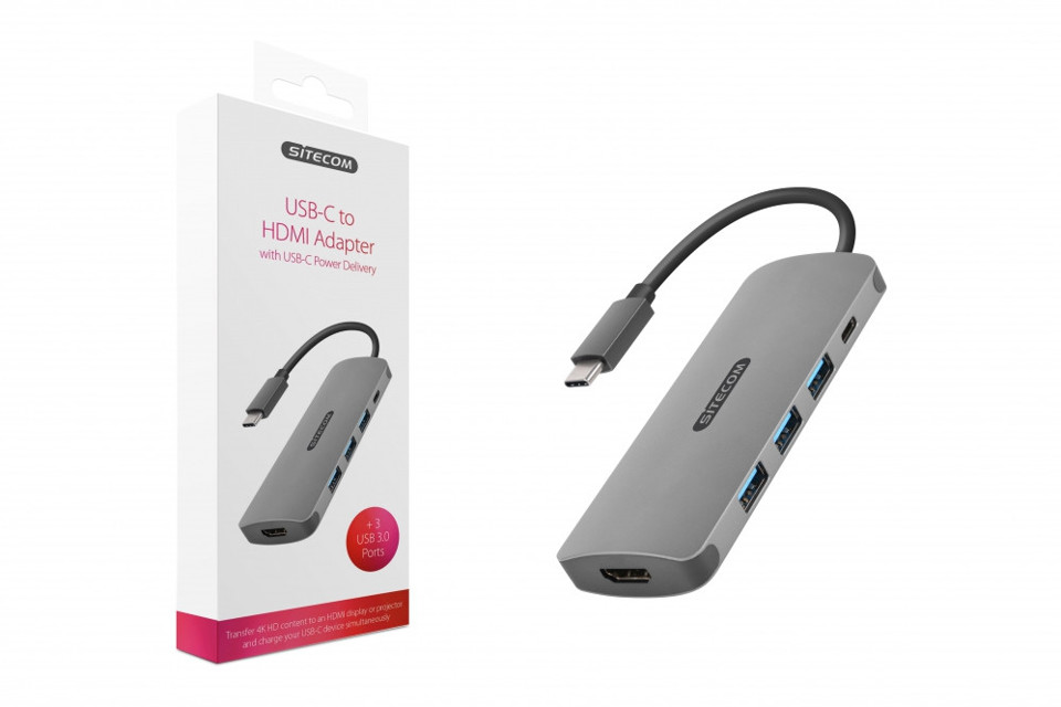 Sitecom CN-380 cable gender changer USB-C HDMI, USB-C, 3x USB 3.0 Grigio