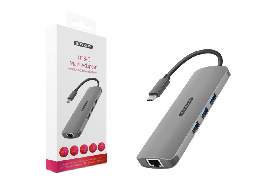 Sitecom CN-382 cable gender changer USB-C USB-C, RJ45, HDMI, 3.5mm, 3x USB 3.0, SD, microSD Grigio