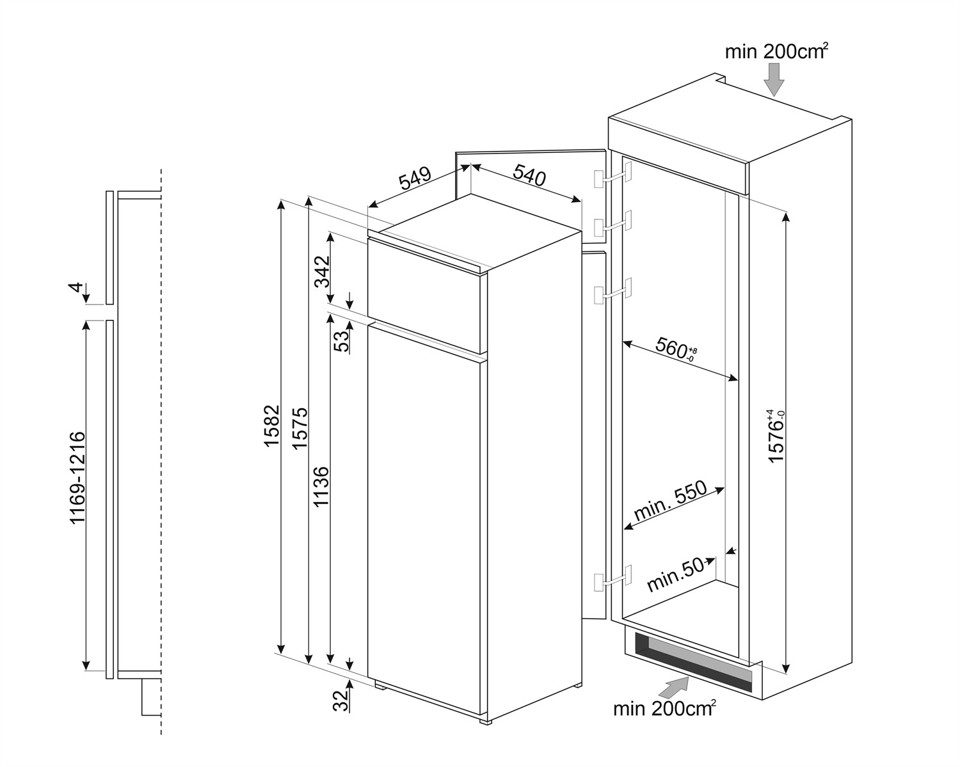Smeg D4152F frigorifero con congelatore Da incasso 259 L E Bianco