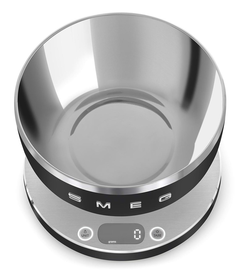 Smeg KSC01BLMWW bilancia da cucina Nero, Acciaio inossidabile Superficie piana Rotondo Bilancia da cucina elettronica