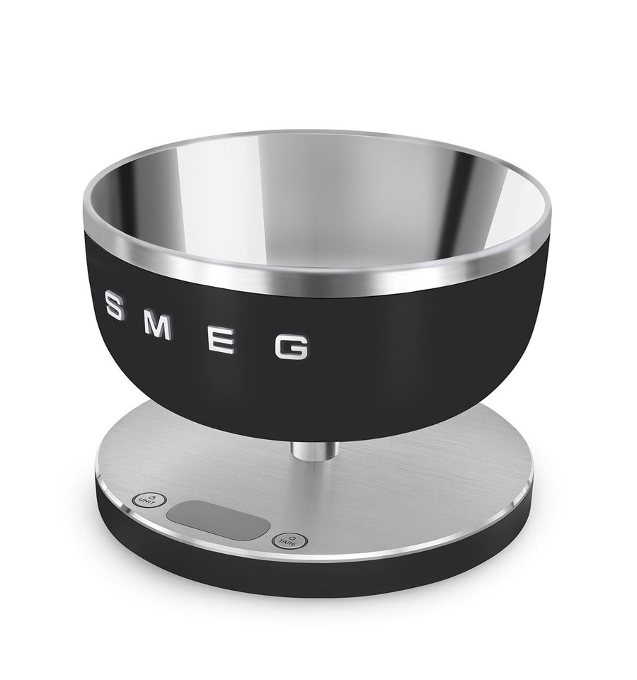 Smeg KSC01BLMWW bilancia da cucina Nero, Acciaio inossidabile Superficie piana Rotondo Bilancia da cucina elettronica