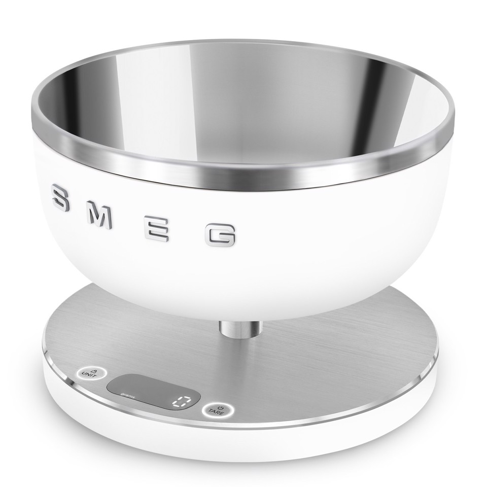 Smeg KSC01WHMWW bilancia da cucina Acciaio inossidabile, Bianco Superficie piana Rotondo Bilancia da cucina elettronica