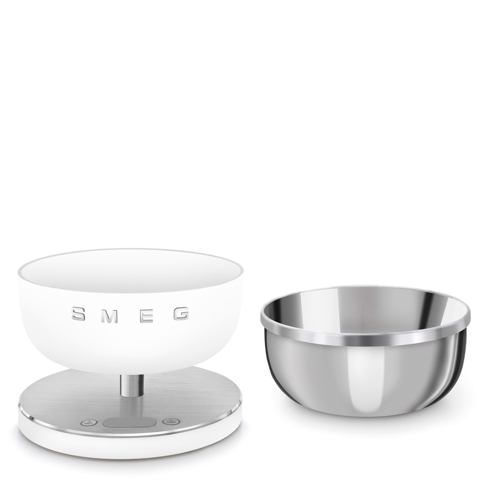 Smeg KSC01WHMWW bilancia da cucina Acciaio inossidabile, Bianco Superficie piana Rotondo Bilancia da cucina elettronica