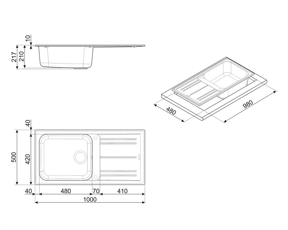 Smeg LZ150AV2 lavello Lavello montato su piano Rettangolare Granito