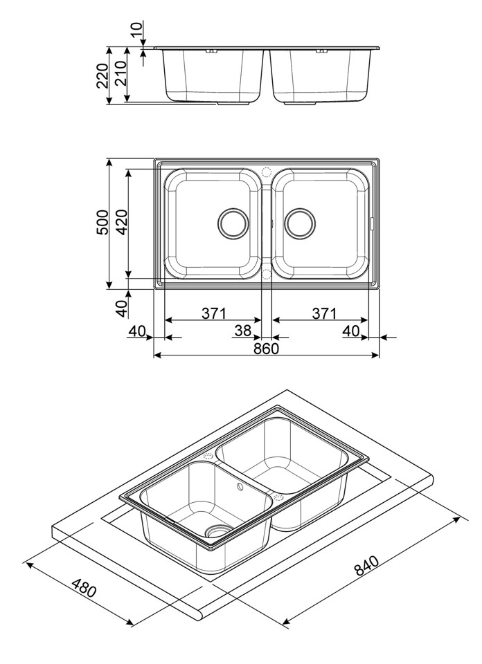 Smeg LZ862AV2 lavello Lavello ad incasso Rettangolare Sintetico