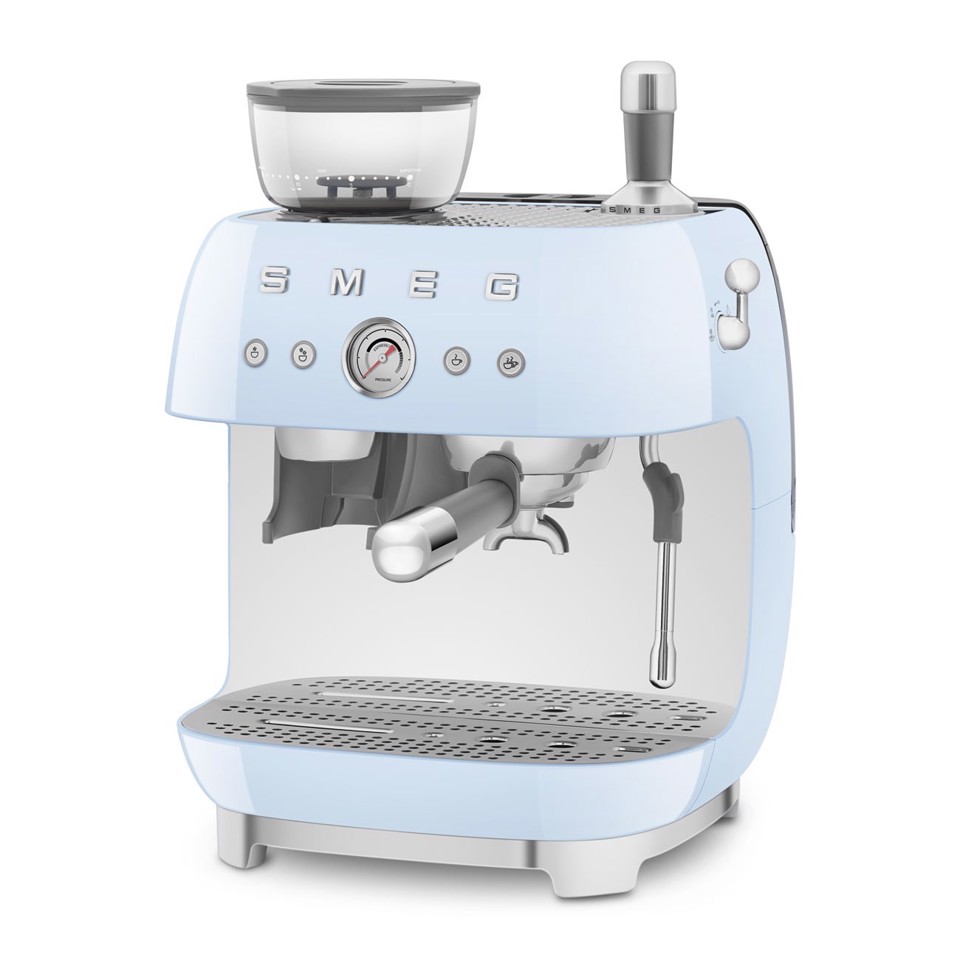 Smeg Macchina da Caffè Espresso Manuale con macinacaffè integrato 50's Style – Azzurro LUCIDO – EGF03PBEU