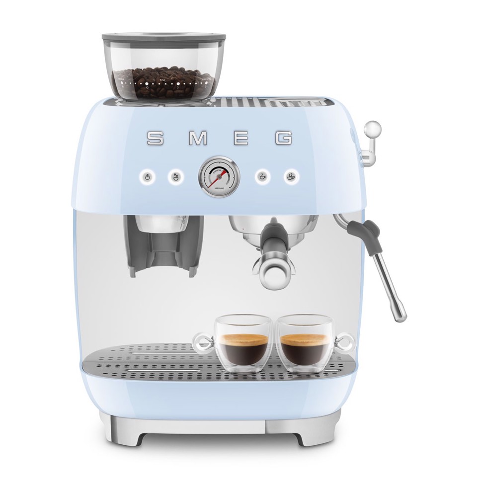 Smeg Macchina da Caffè Espresso Manuale con macinacaffè integrato 50's Style – Azzurro LUCIDO – EGF03PBEU