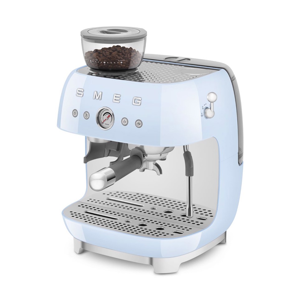 Smeg Macchina da Caffè Espresso Manuale con macinacaffè integrato 50's Style – Azzurro LUCIDO – EGF03PBEU