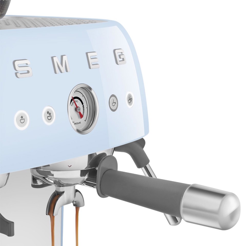 Smeg Macchina da Caffè Espresso Manuale con macinacaffè integrato 50's Style – Azzurro LUCIDO – EGF03PBEU