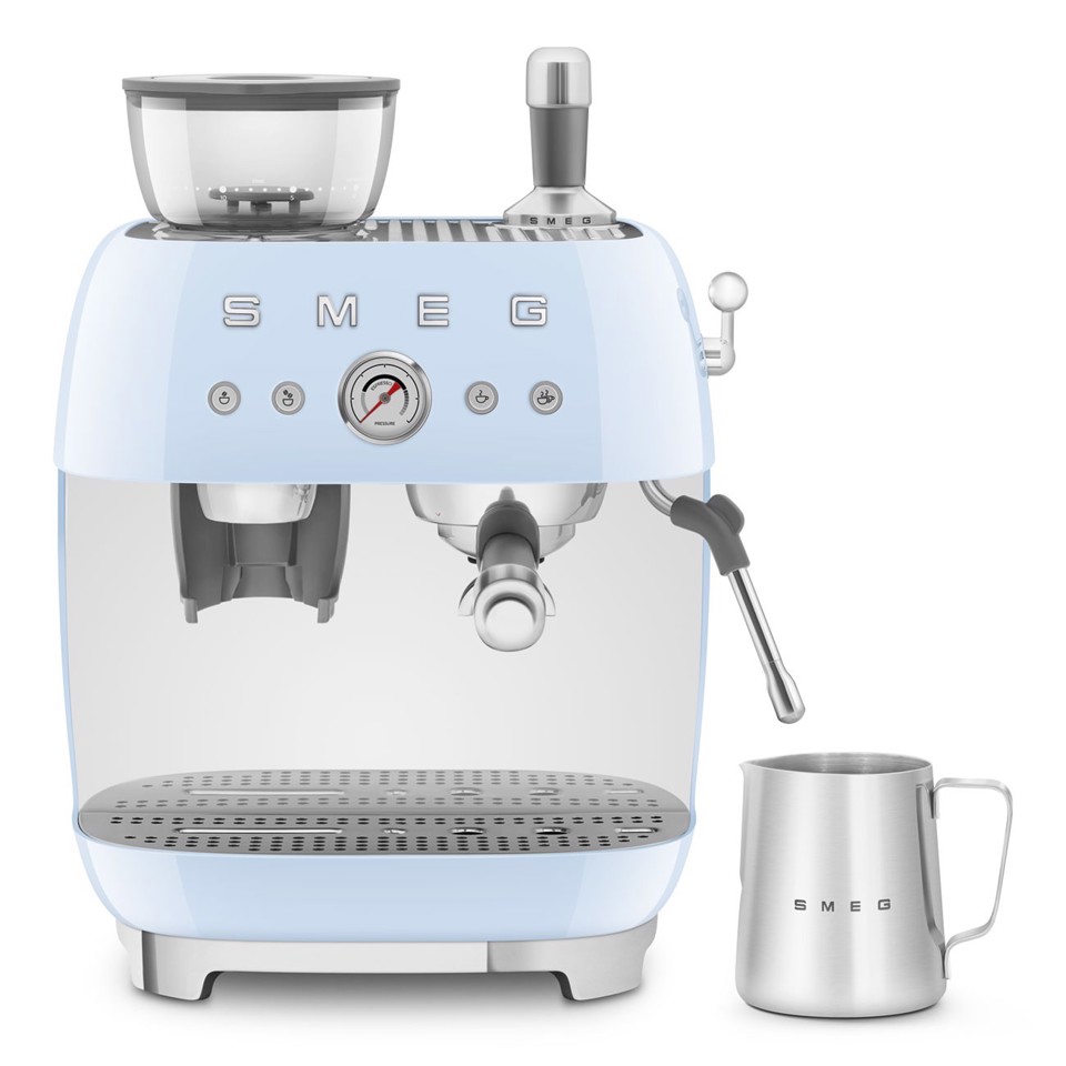 Smeg Macchina da Caffè Espresso Manuale con macinacaffè integrato 50's Style – Azzurro LUCIDO – EGF03PBEU