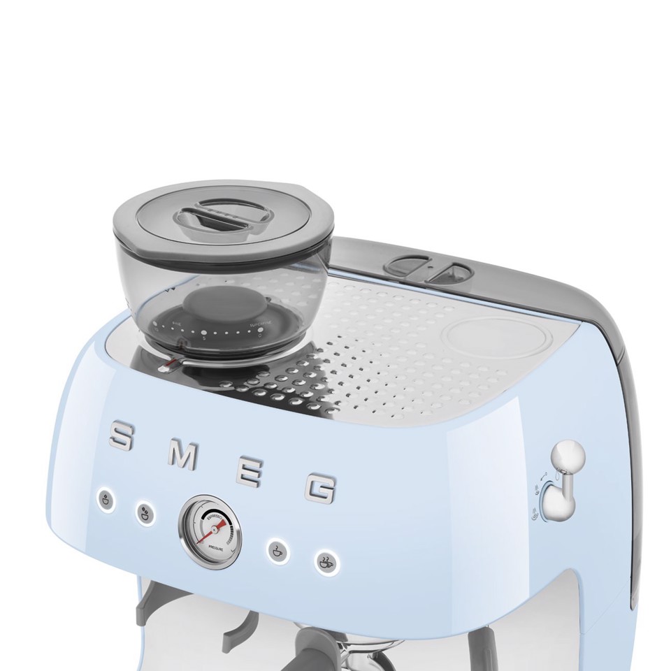 Smeg Macchina da Caffè Espresso Manuale con macinacaffè integrato 50's Style – Azzurro LUCIDO – EGF03PBEU