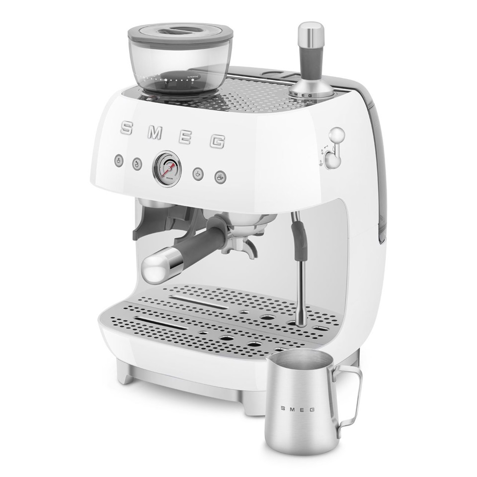 Smeg Macchina da Caffè Espresso Manuale con macinacaffè integrato 50's Style – Bianco LUCIDO – EGF03WHEU