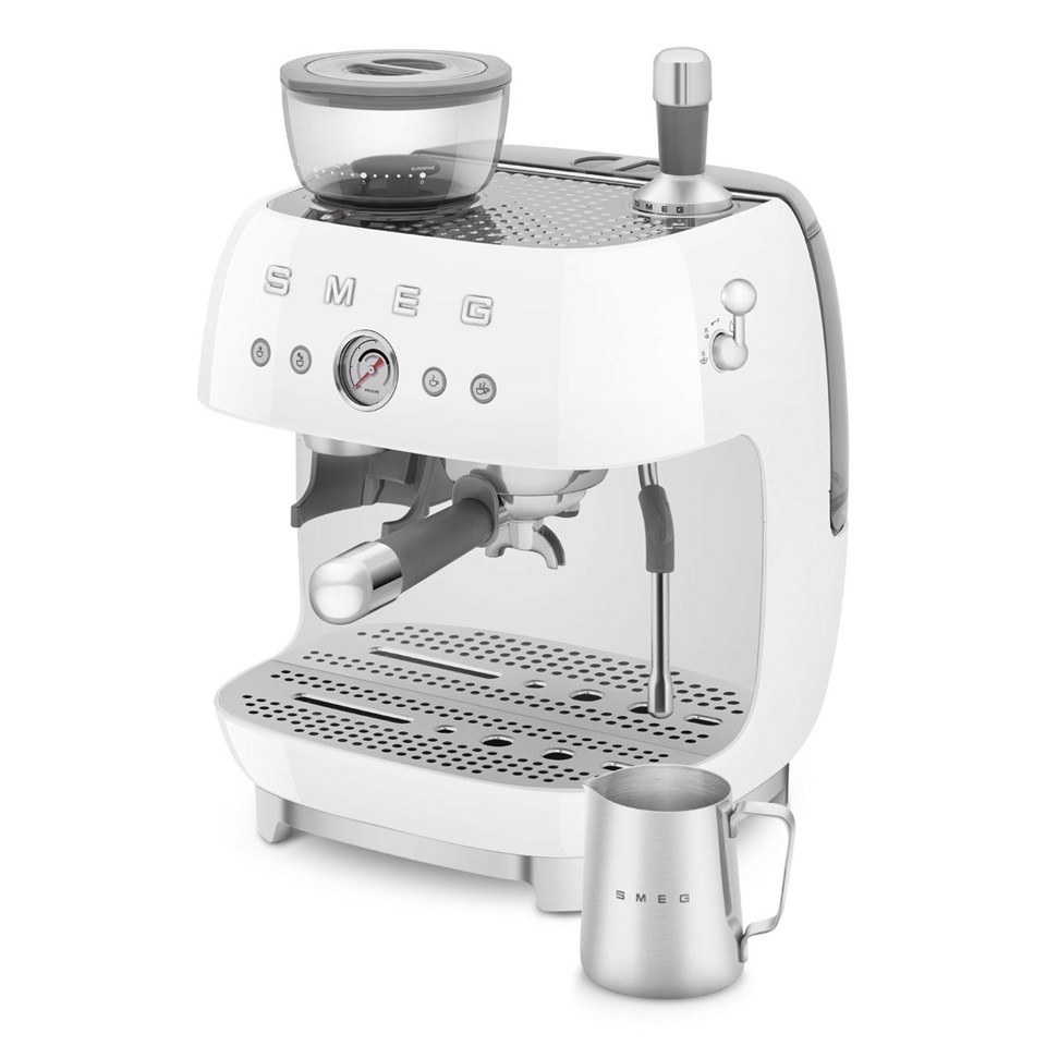 Smeg Macchina da Caffè Espresso Manuale con macinacaffè integrato 50's Style – Bianco LUCIDO – EGF03WHEU
