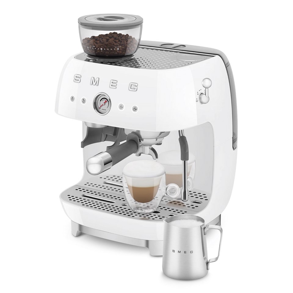 Smeg Macchina da Caffè Espresso Manuale con macinacaffè integrato 50's Style – Bianco LUCIDO – EGF03WHEU