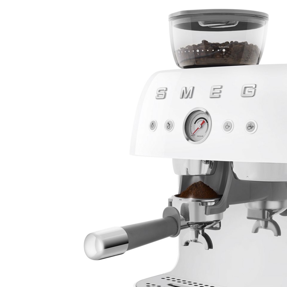 Smeg Macchina da Caffè Espresso Manuale con macinacaffè integrato 50's Style – Bianco LUCIDO – EGF03WHEU