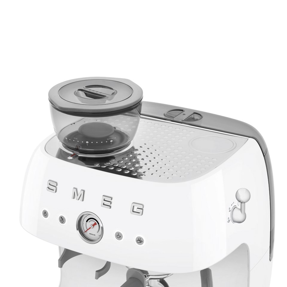Smeg Macchina da Caffè Espresso Manuale con macinacaffè integrato 50's Style – Bianco LUCIDO – EGF03WHEU