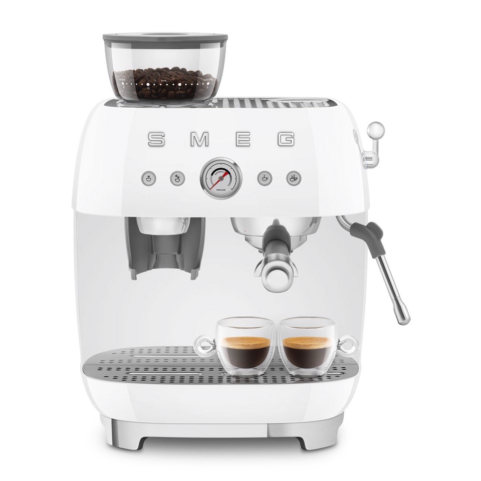 Smeg Macchina da Caffè Espresso Manuale con macinacaffè integrato 50's Style – Bianco LUCIDO – EGF03WHEU